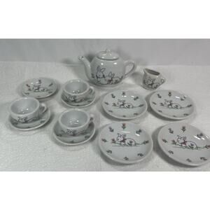 Miniature Tea Set Mini Porcelain 14pc Doll House Bunny Theme